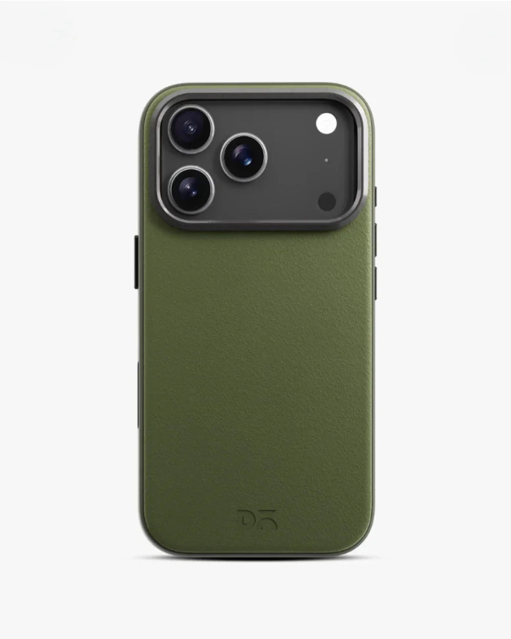 Minimalist olive green iPhone case with matte finish and precise camera cutout, ideal for sleek protection and modern style.